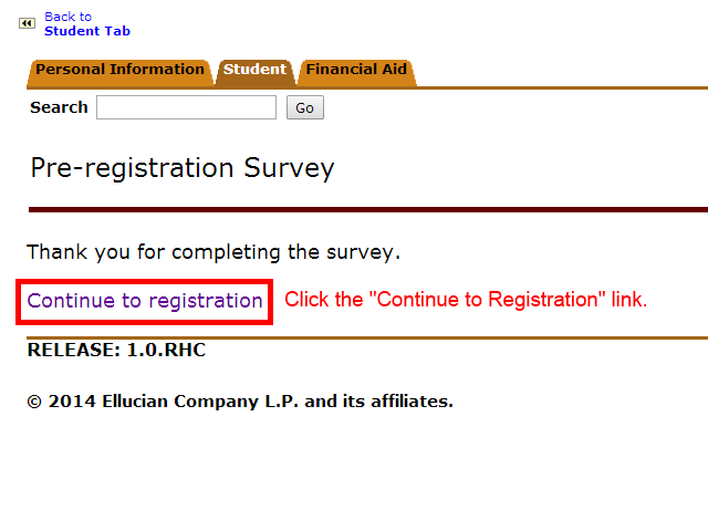 Image showing to click the "Continue to Registration" link.