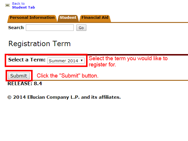 Image showing to select the Registration Term and click the "Submit" button.