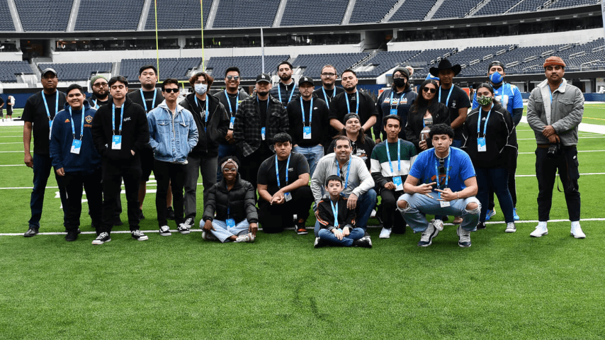 Group picture at the football stadium