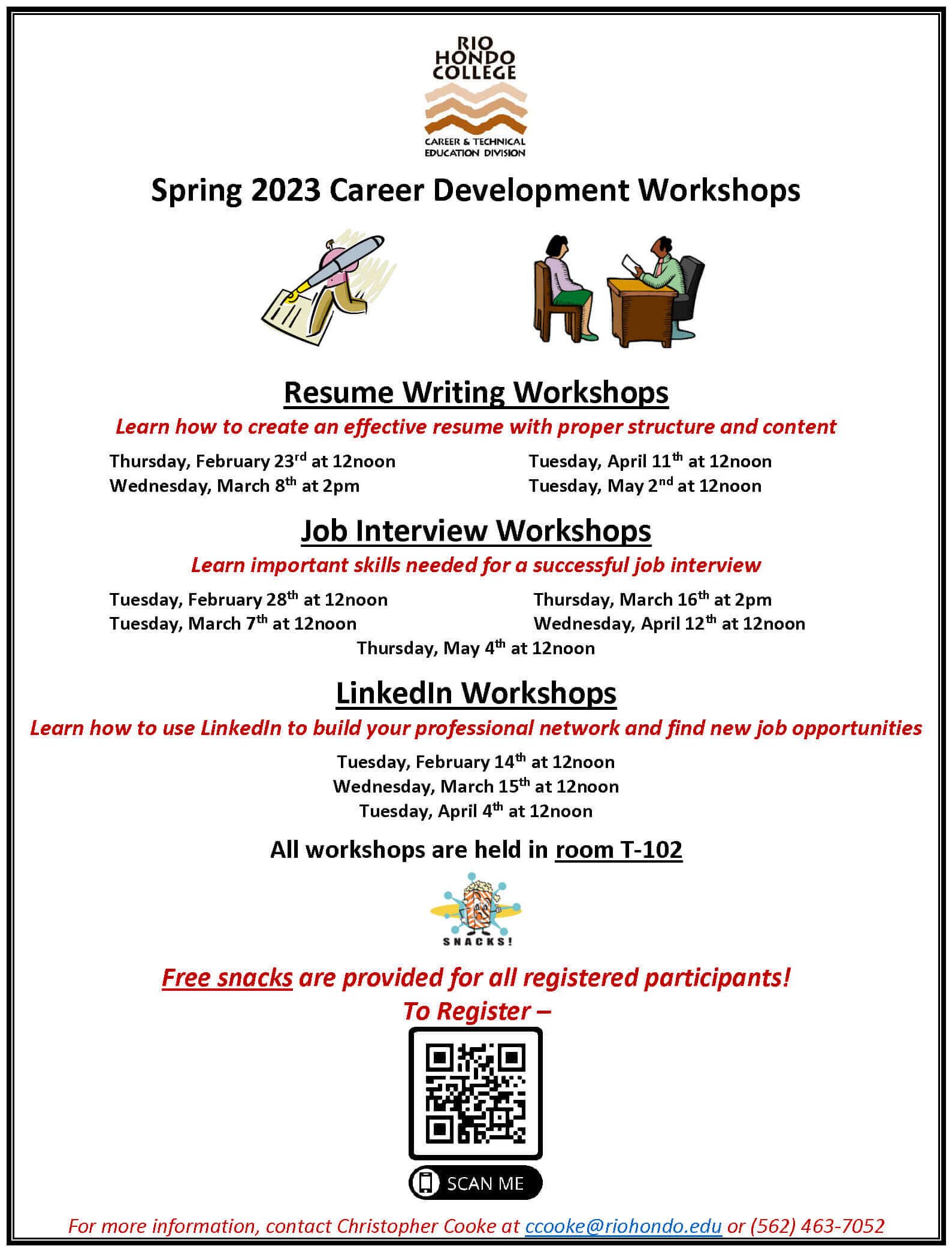 Spring 2023 Career Development Workshops flyer