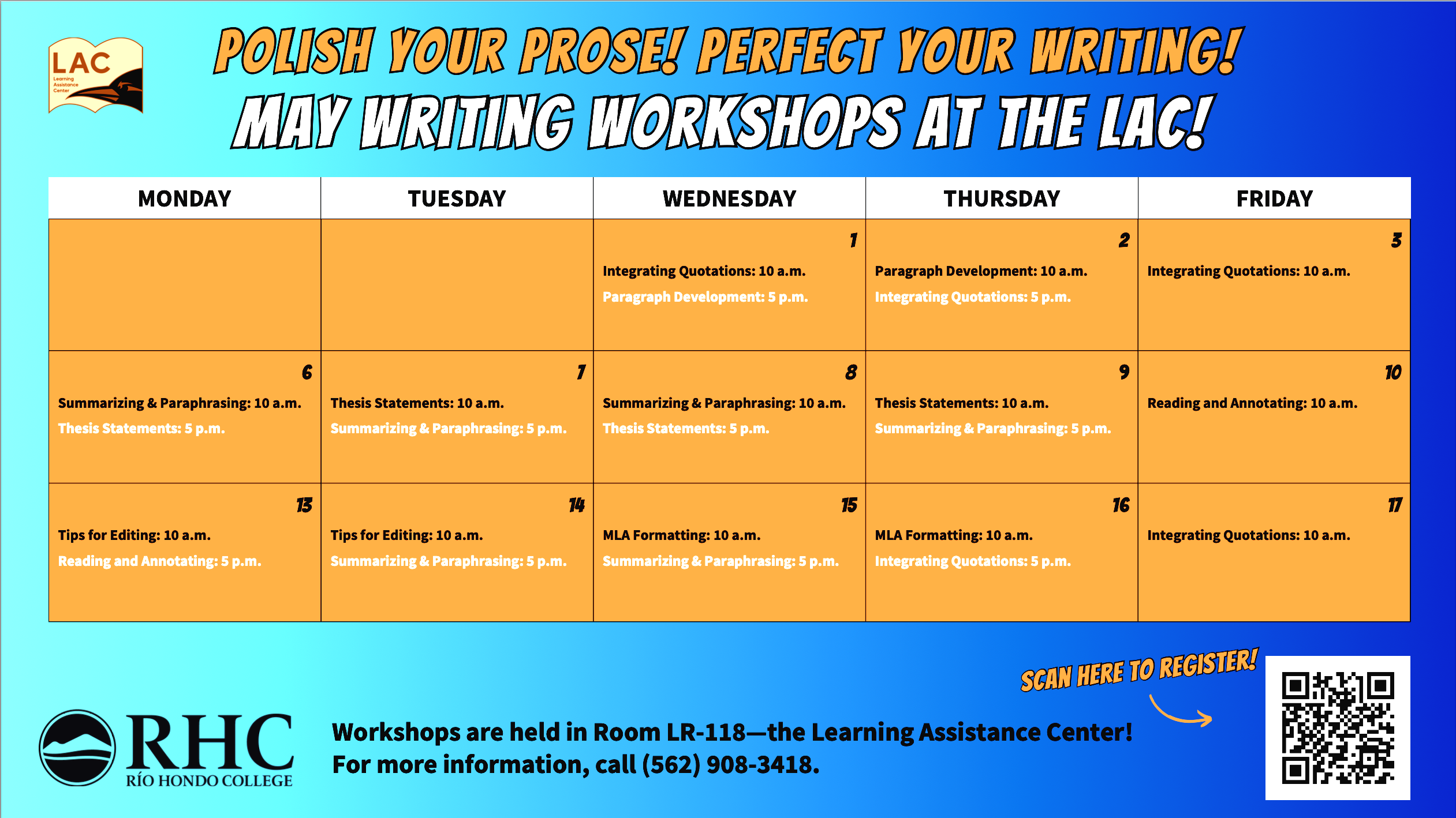 May Writing workshops at the LAC