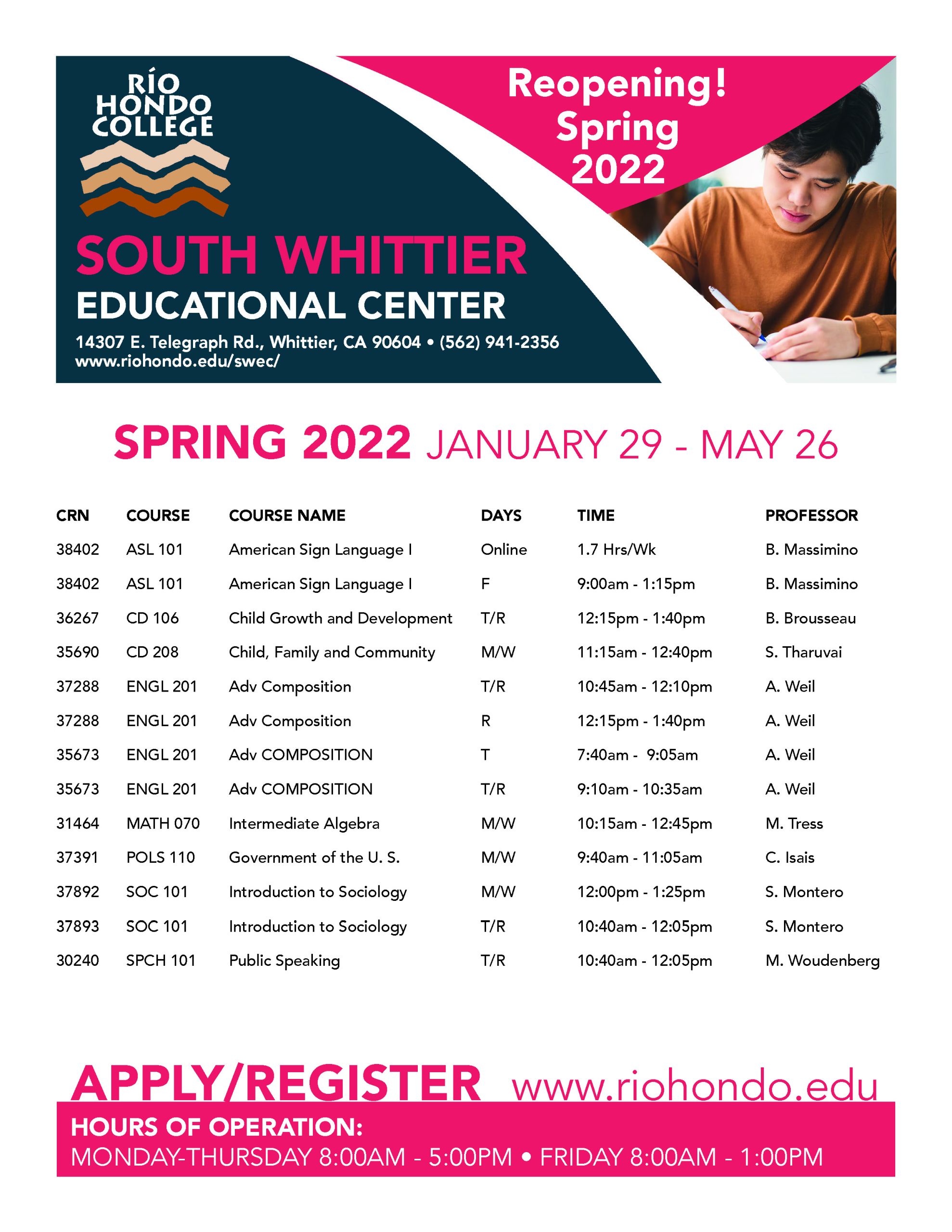 swec courses spring 2022