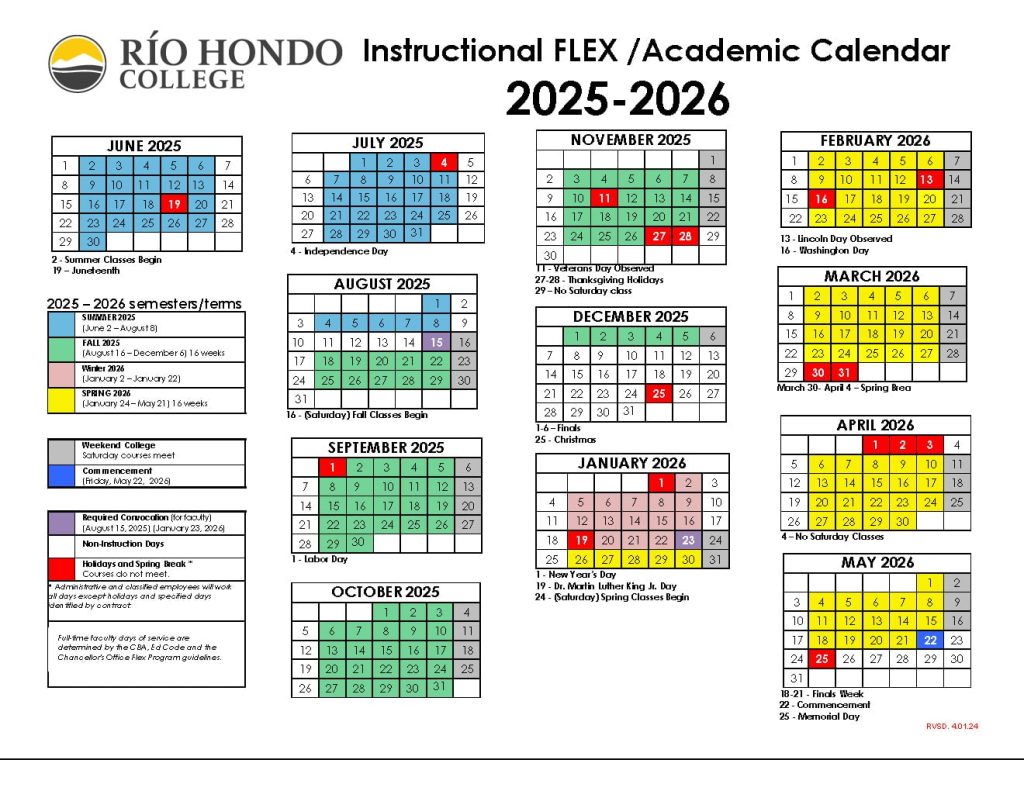 Academic Calendar Río Hondo College