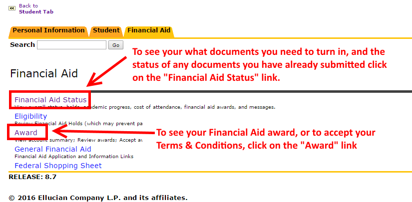 Financial Aid Status or Award within AccessRío