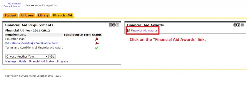 Displays the Financial Aid Rewards link within AccessRio