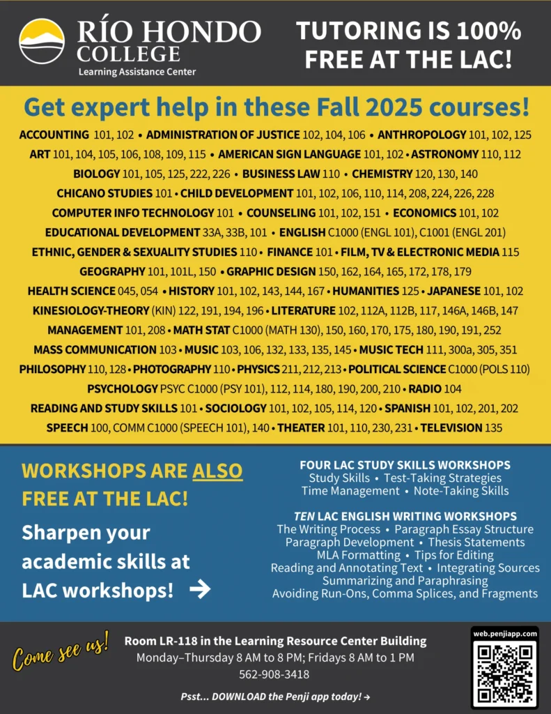 LAC Tutoring List Fall 2025