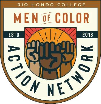 Logo for Rio Hondo College Men of Color Action Network, featuring three raised fists in different skin tones and text "ESTD 2018".