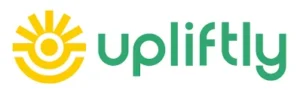 Upliftly logo featuring a yellow sunburst icon on the left and the word "upliftly" in green lowercase letters on the right.