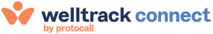 Welltrack Connect by Protocall logo with an orange abstract icon to the left of blue and orange text.