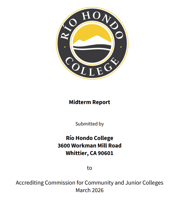 Cover page of Río Hondo College’s midterm report, dated March 2026, submitted to the Accrediting Commission for Community and Junior Colleges. Logo at top center.
