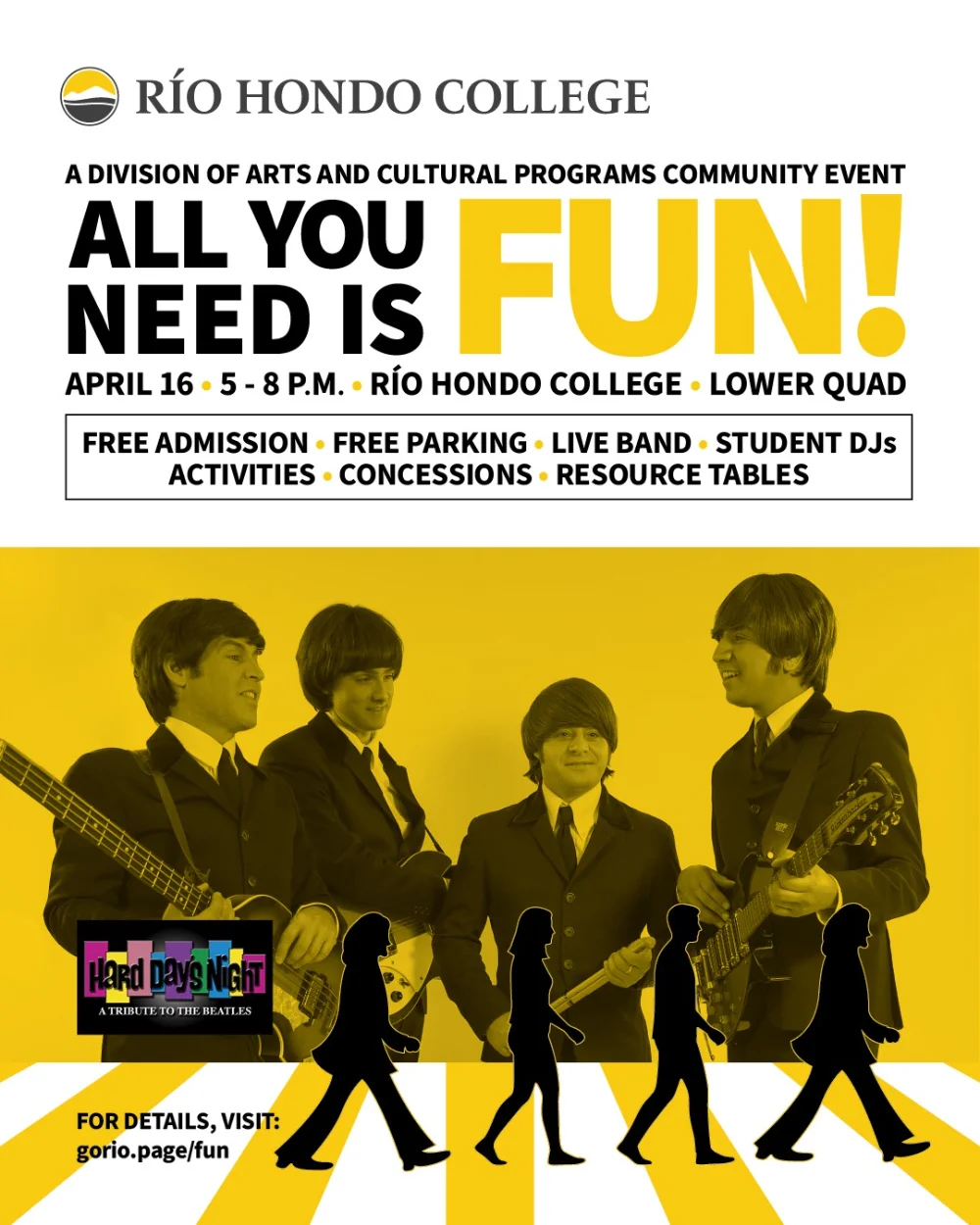 All You Need Is Fun! – Hard Day's Night: A Tribute to The Beatles event flyer
