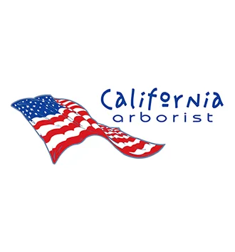 Logo featuring a stylized American flag and the text "California arborist" in blue font on a white background, giving a subtle nod to "a taste of rio" with its vibrant, lively design.