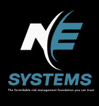 Logo with stylized letters "NE" above the word "SYSTEMS" and the tagline, "The formidable risk management foundation you can trust," on a black background, offering a taste of Rio’s vibrant energy in every detail.
