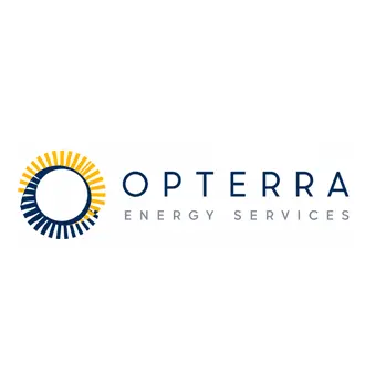 OpTerra Energy Services logo featuring a circular design with yellow and navy lines next to the company name in blue text, evoking a taste of Rio with its vibrant color scheme.