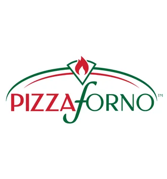 PizzaForno logo with "PIZZA" in red and "FORNO" in green, featuring a stylized flame and arc design above the text, delivering a taste of Rio in every slice.