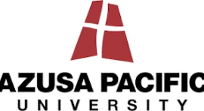 Azusa Pacific University logo featuring a red abstract symbol above the university name in bold black text.