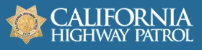 California Highway Patrol logo with a gold badge on the left and white text on a blue background.