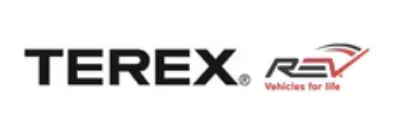Terex and REV logos side by side, with the REV slogan “Vehicles for Life” underneath the REV logo.