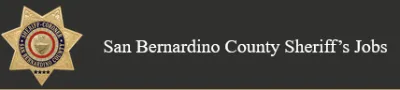 San Bernardino County Sheriff’s badge on the left with the text “San Bernardino County Sheriff’s Jobs” on a dark background.