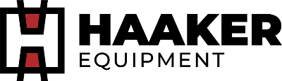 Haaker Equipment logo with a bold stylized “H” icon in black and red on the left, and the company name in black text to the right.