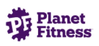 Planet Fitness logo with the letters “PF” inside a gear shape, next to the words “Planet Fitness” in bold purple font.