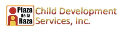 Logo for Plaza de la Raza Child Development Services, Inc. with stylized red and yellow human figures next to the organization’s name in gold and brown text.