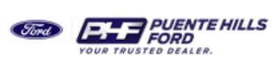 Ford logo and Puente Hills Ford dealership logo with text “Your Trusted Dealer.” rendered in blue on a white background.