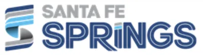 Santa Fe Springs logo with stylized “S” in blue, gray, and white, and text “SANTA FE SPRINGS” in gray and blue capital letters.