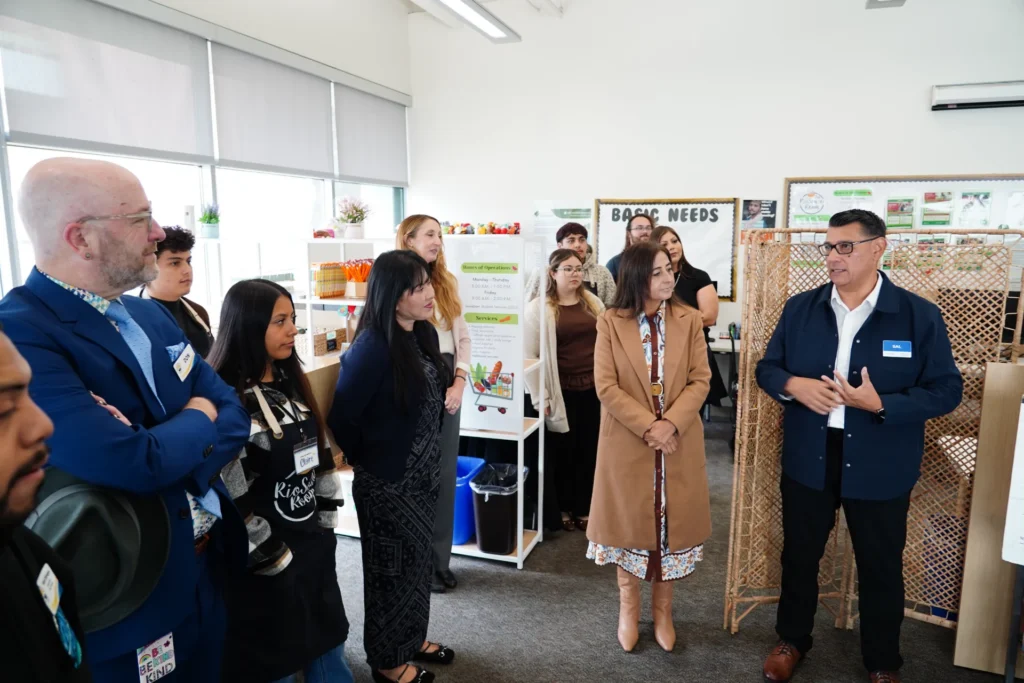 Río Hondo College Superintendent/President Dr. Don Moya-Miller, College leadership, representatives from The Kroger Co. and students tour the campus RioSource Room, which provides food assistance and other essential resources to support student success.